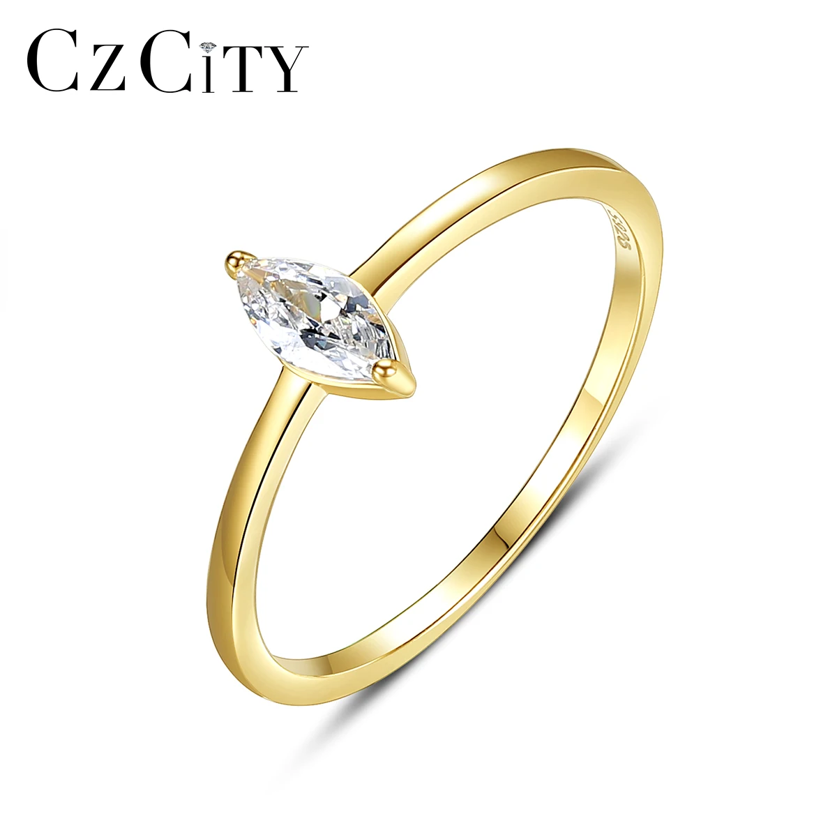 

CZCITY 925 Sterling Silver Promise Wedding Engagement Rings for Women Fine Jewelry Fashion Golden Water Drop CZ Pendientes Gifts