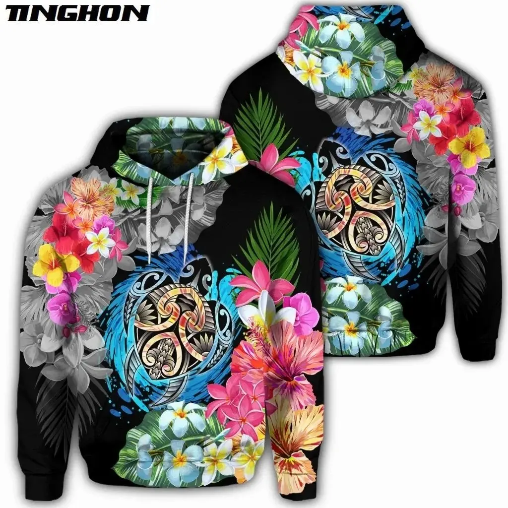 

3D Print Newest Tattoo Maori Simple Wave Turtle Tribe Plumeria Funny Harajuku Streetwear Unisex Hoodie/SweatshirtZip XY371