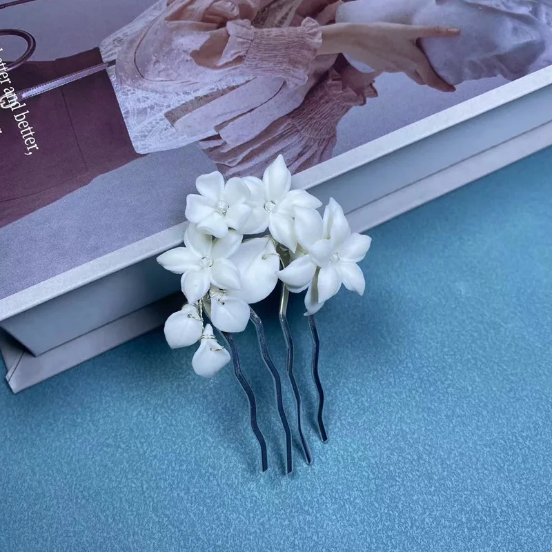 Женский гребень для волос ручной работы модный белый керамический цветочный