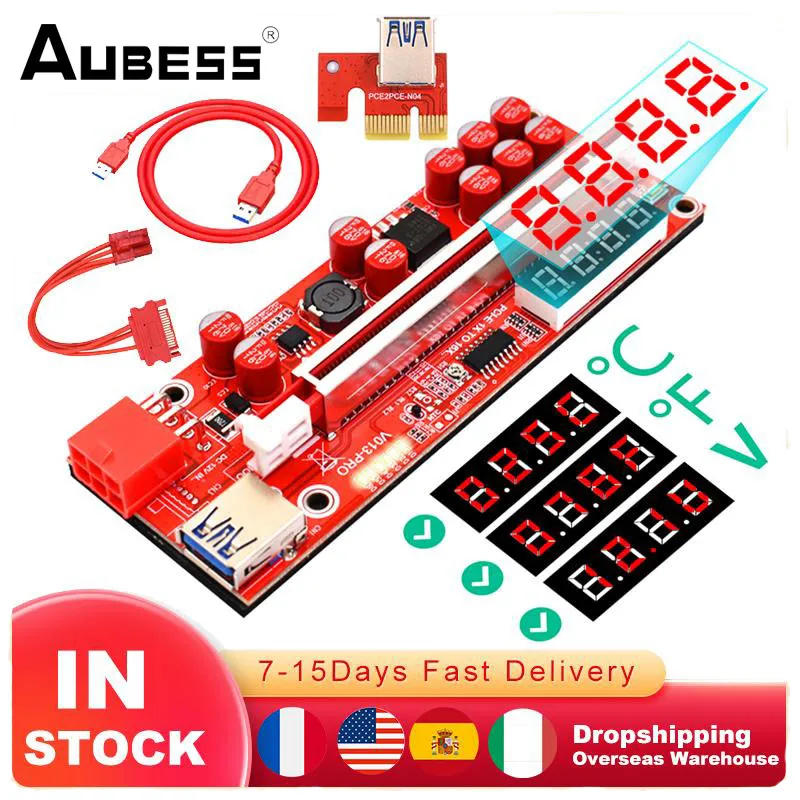 

Конденсаторы Aubess 1-3 PCIE Riser 013 Pro с дисплеем температуры/напряжения, графическая карта графического процессора, Удлинительный кабель, переход...