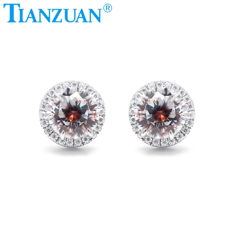 Hot Sale 925 Silver 7mm Eye Shape Blood Zircon Stud Earrings Roung Moissanite Women Gift Earrings Jewelry Everyday Accessories