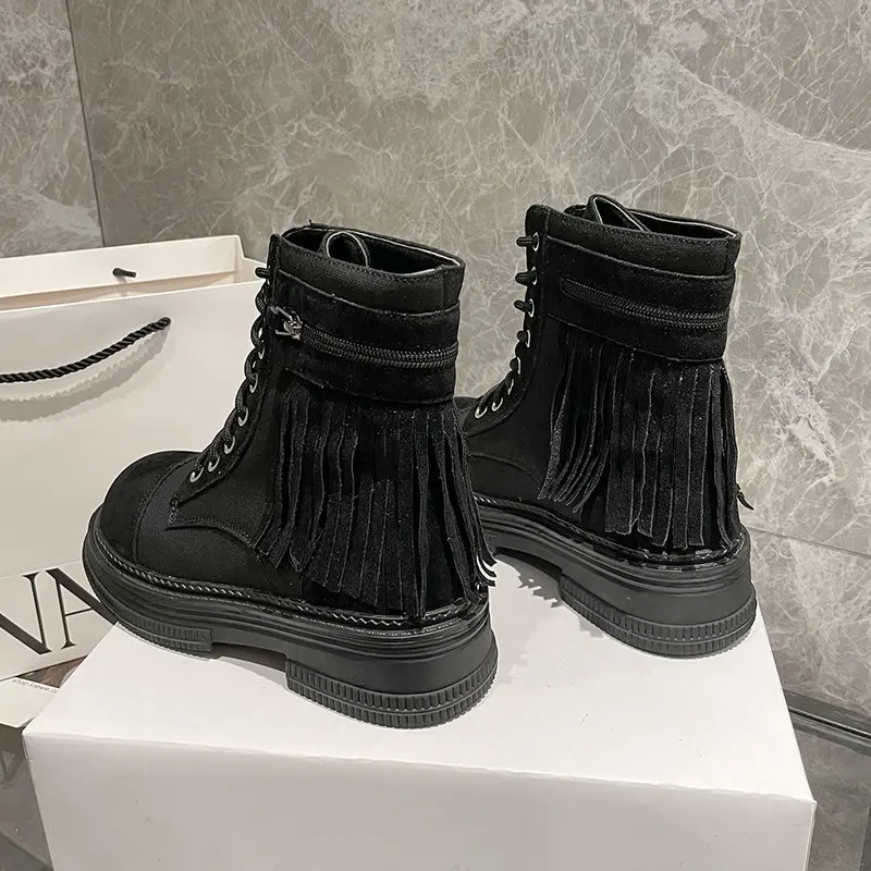 2023 Faux Suede Boots Platform Chunky Ankle Boots Women Autumn Winter Thick Heels Botas Woman Lace Up Casual Motorcycle Shoes