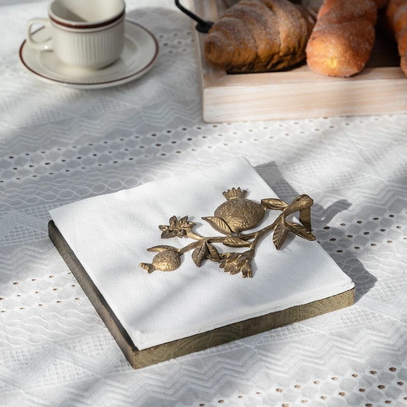 

Dinner Napkin Holder Vintage of Fir Wood and Metal Alloy