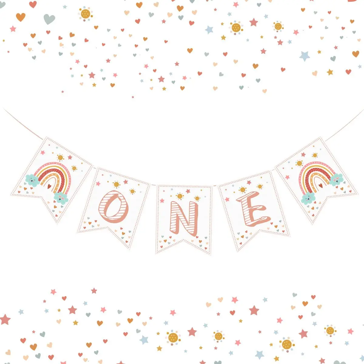 JOYMEMO Boho Rainbow One Highchair Banner 1st Birthday Party Decorations Supplies Bohemian Style Paper Letter Banner for Girl