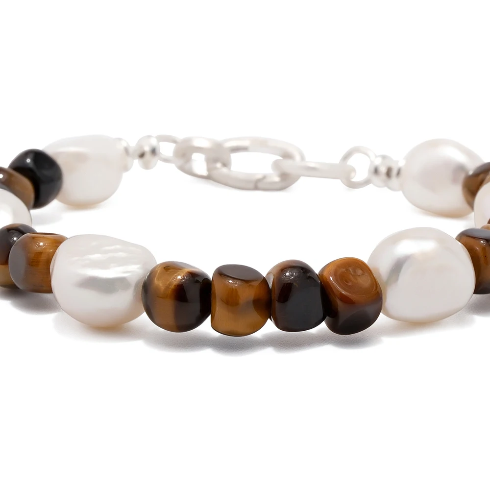 Женский комплект из жемчуга и браслета серебра 925 пробы