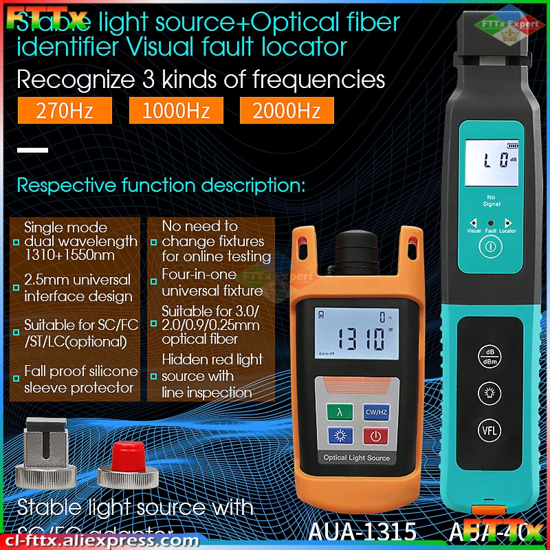 AUA-1315 Optical Power Meter Portable FTTH Fiber Identifier 1310,1550nm +AUA-40 Live Optical Fiber Identifier Free shipping