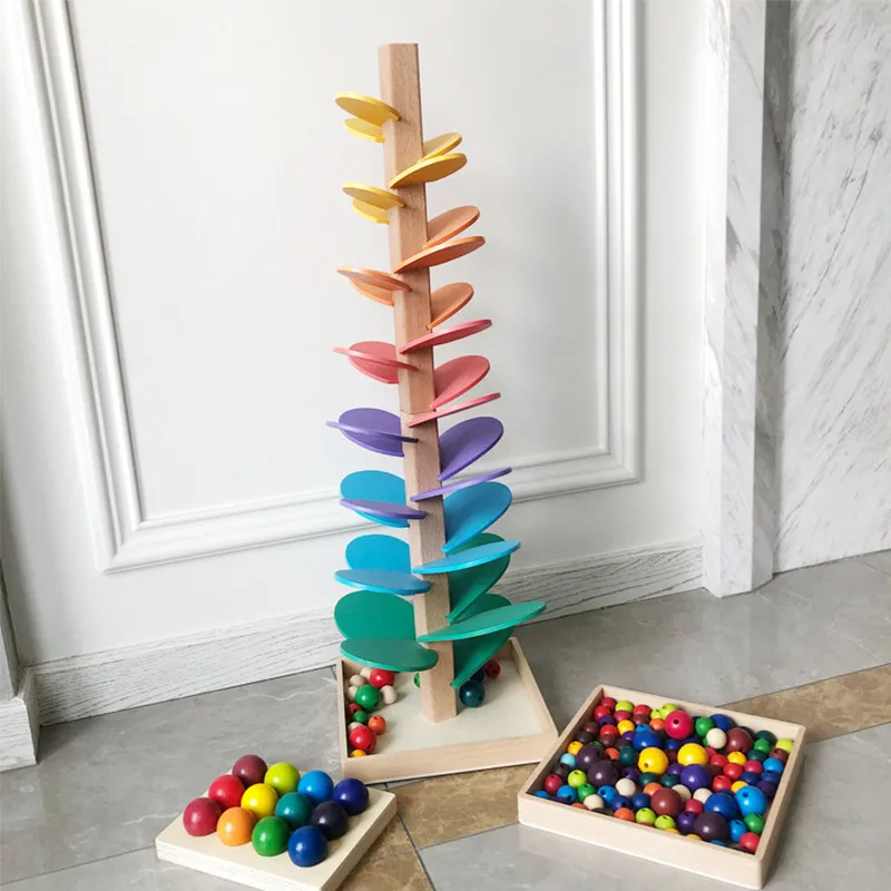 

Baby Wooden Spelling Building Blocks Petal Tree Montessori Toy Rainbow Ball Children's Small Track Educational Toy For Kids Gift