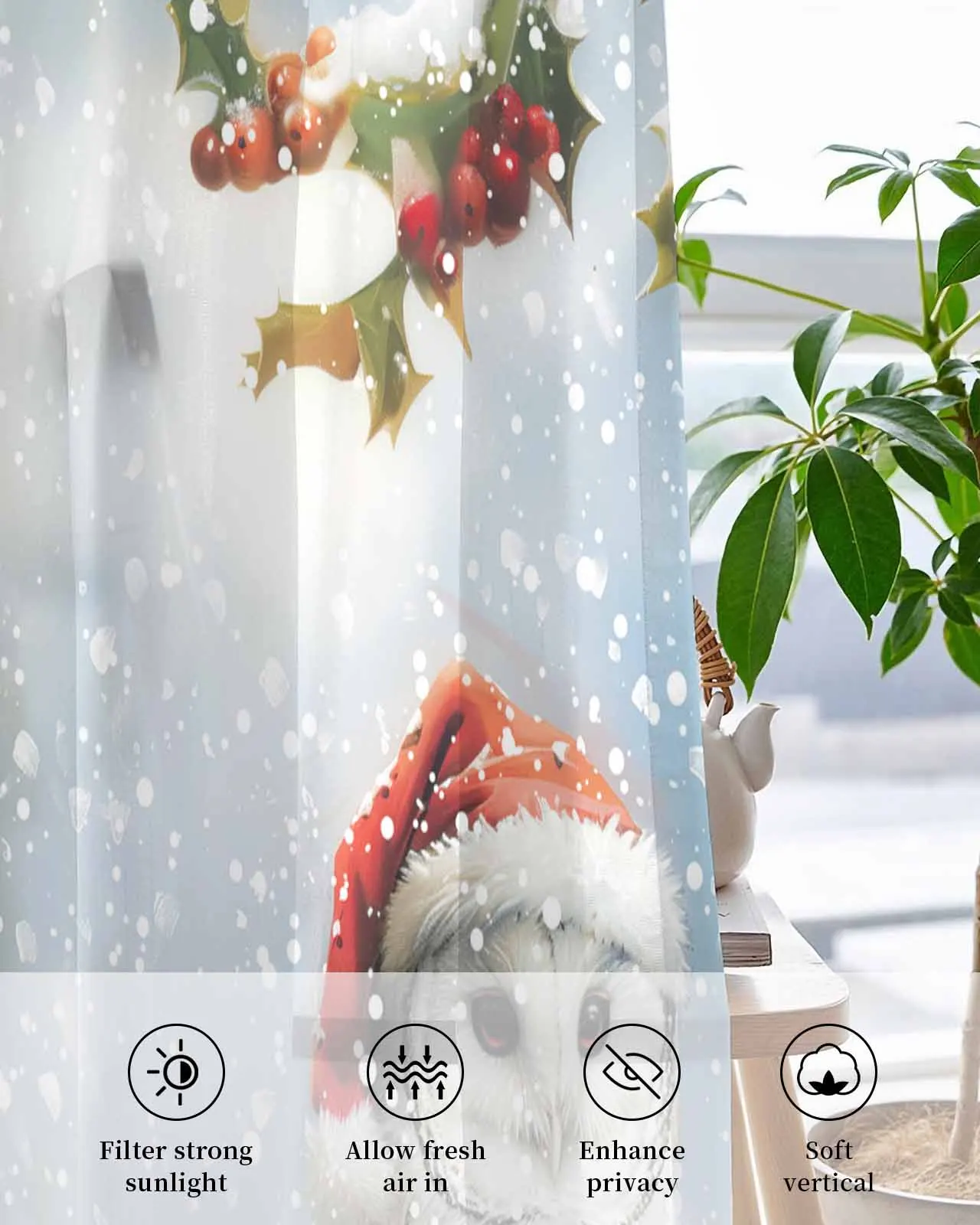 Christmas Winter Snowscape Owl Curtain Tulle Curtains For Living Room Kitchen Window Treatments Voile