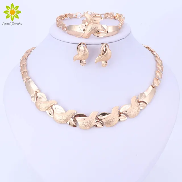Jewelry Sets Women Costume Statement Necklace Bracelet Earring Ring Fashion Gold Color Romantic Classic Wedding Accessories 1