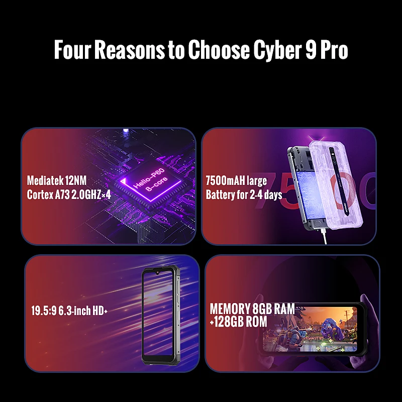 Hotwav Cyber 9 Pro 4G Rugged Smartphone Helio P60 Octa Core 6.3&quot 8GB + 128GB 7500mAh Mobile Phone 48MP Rear Camera Cellphone |