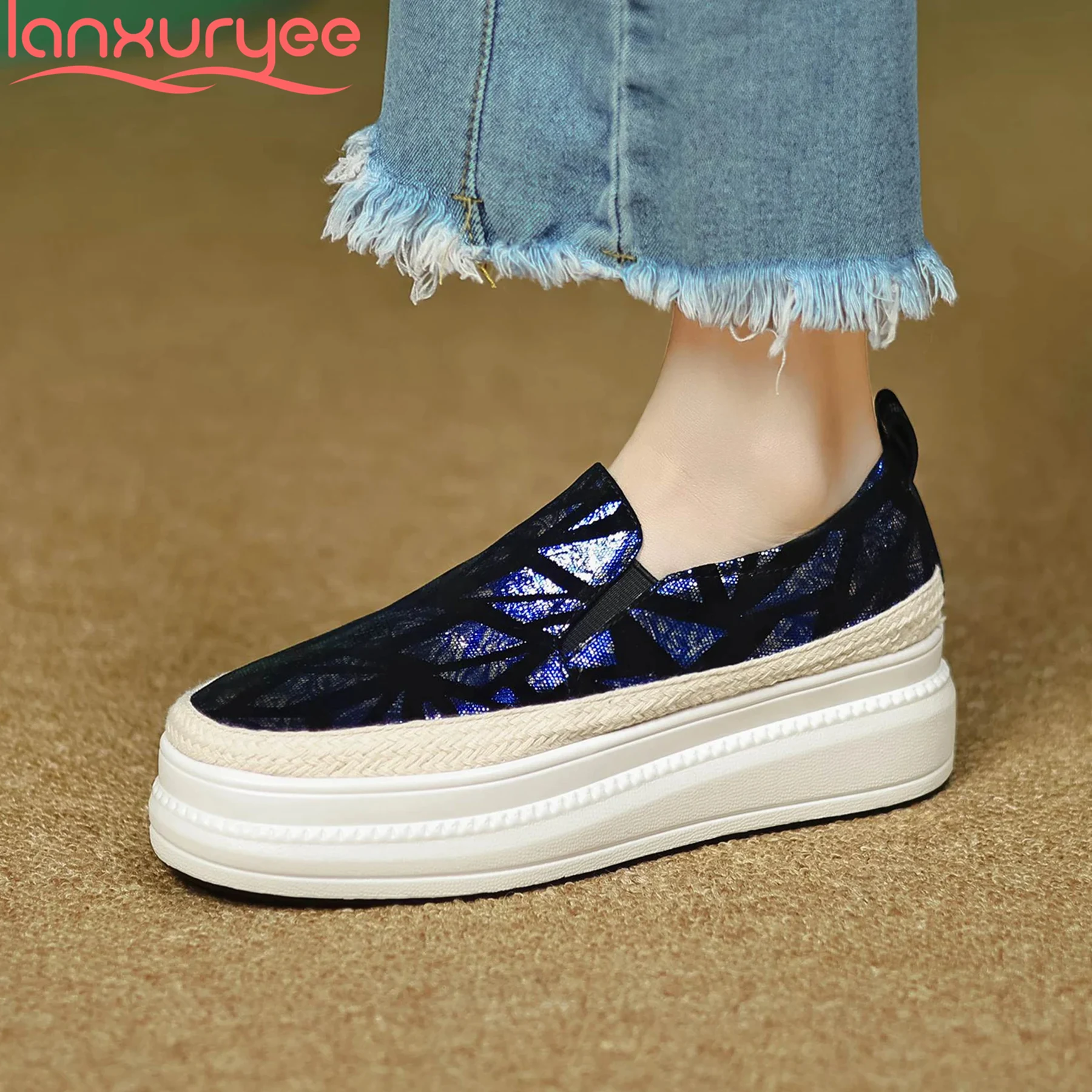 Туфли Lanxuryee женские на платформе из овечьей кожи Вулканизированная подошва