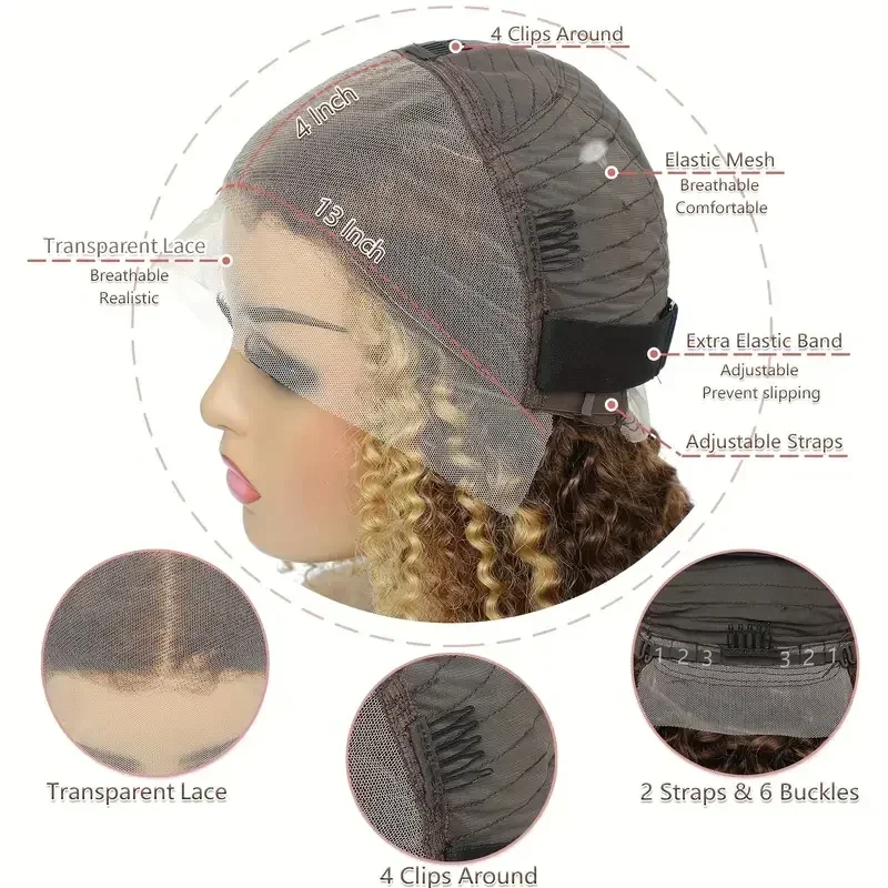 Короткий парик Боб 13x4 парики из натуральных волос на кружеве спереди вьющийся