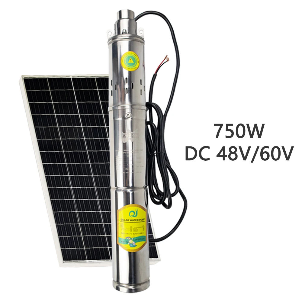 

750Watt Deep Well Pump With Built-In Controller Solar Stainless Steel Submersible Pump Max Flow 2T/H PV Agriculture Water Pump