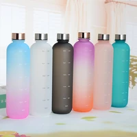 large capacity transparent frosted water cup copper cap water bottle with hour mark 1000ml plastic space cup 2022 new