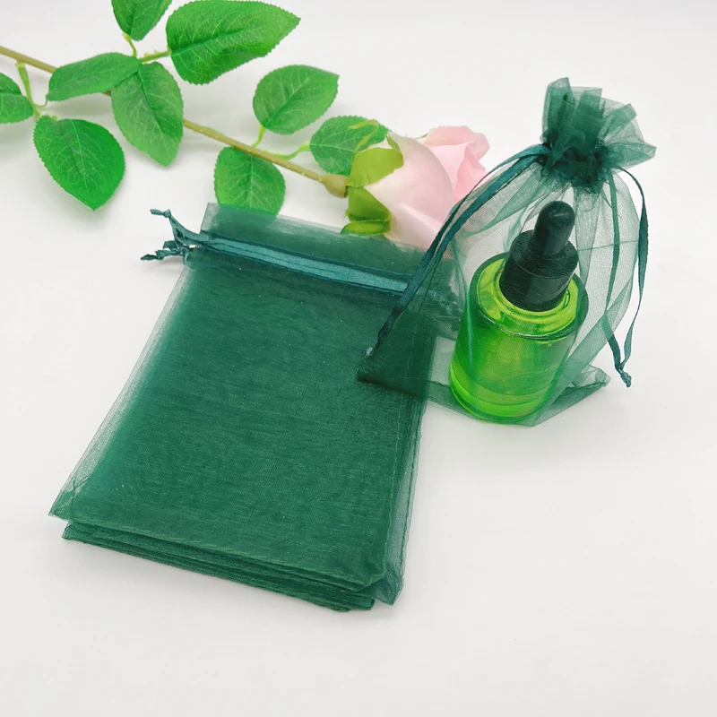 100pcs Wedding Bag Dark Blackish Green Organza Gift Bags for Jewelry Packaging Drawstring Small Gift Bag Sachet Display Pouches