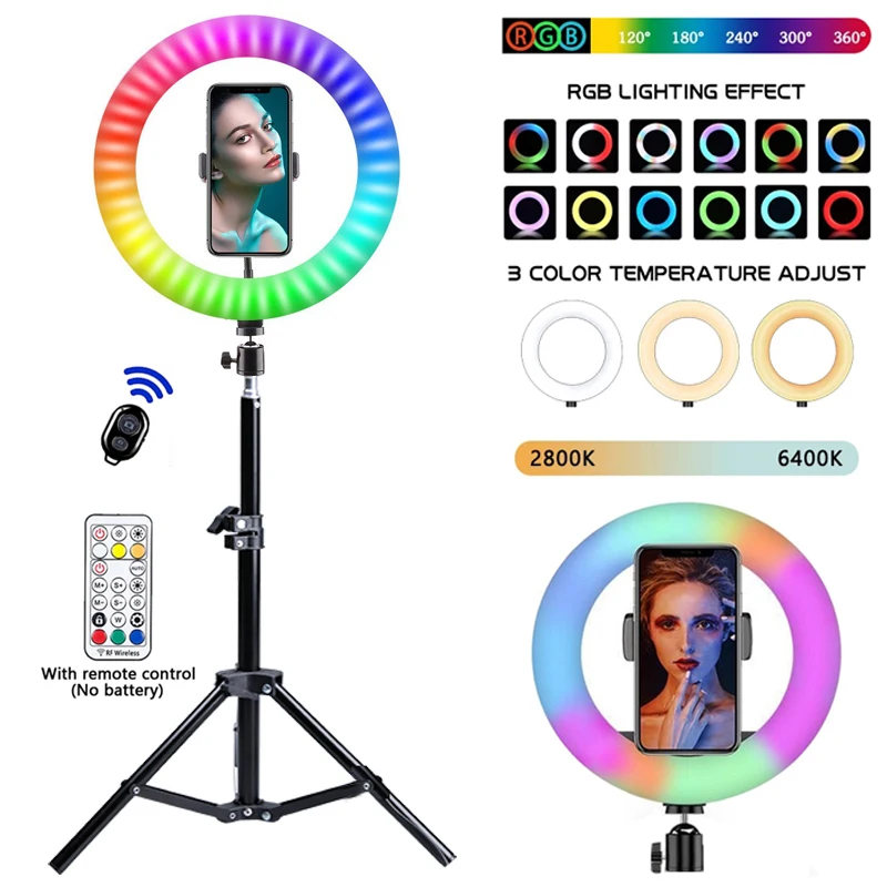 

10inch RGB Selfie Ring LED Light with Stand Tripod Photography Studio Ring Lamps for Phone Tiktok Youtube Makeup Video Live Vlog