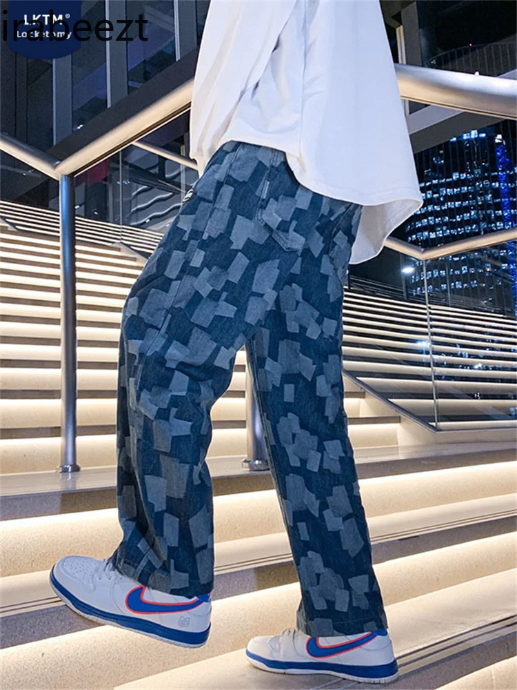 

Женские винтажные мешковатые джинсы Irabeezt, новинка 2022, лоскутные брюки, мужские повседневные свободные уличные контрастные джинсы в стиле х...