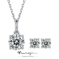 vinregem 925 sterling 18k silver white gold round 1ct moissanite pass test diamond necklacesearrings jewelry sets drop shipping