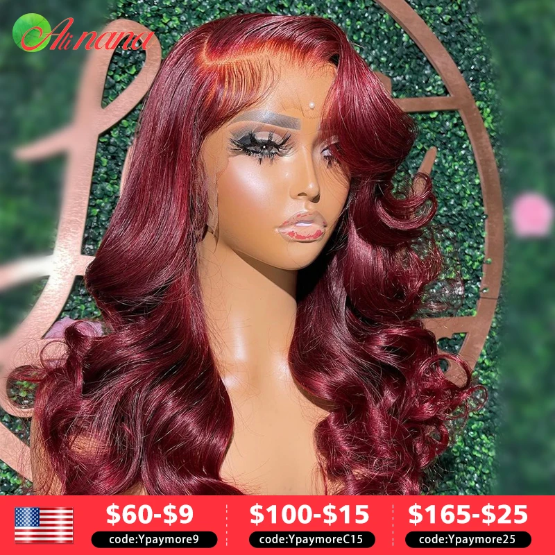 13×6 Lace Frontal Wig For Women Pre-Plucked Transparent Lace Red Burgundy Color Body Wave 5x5 Lace Closure Wigs 100% Human Hair