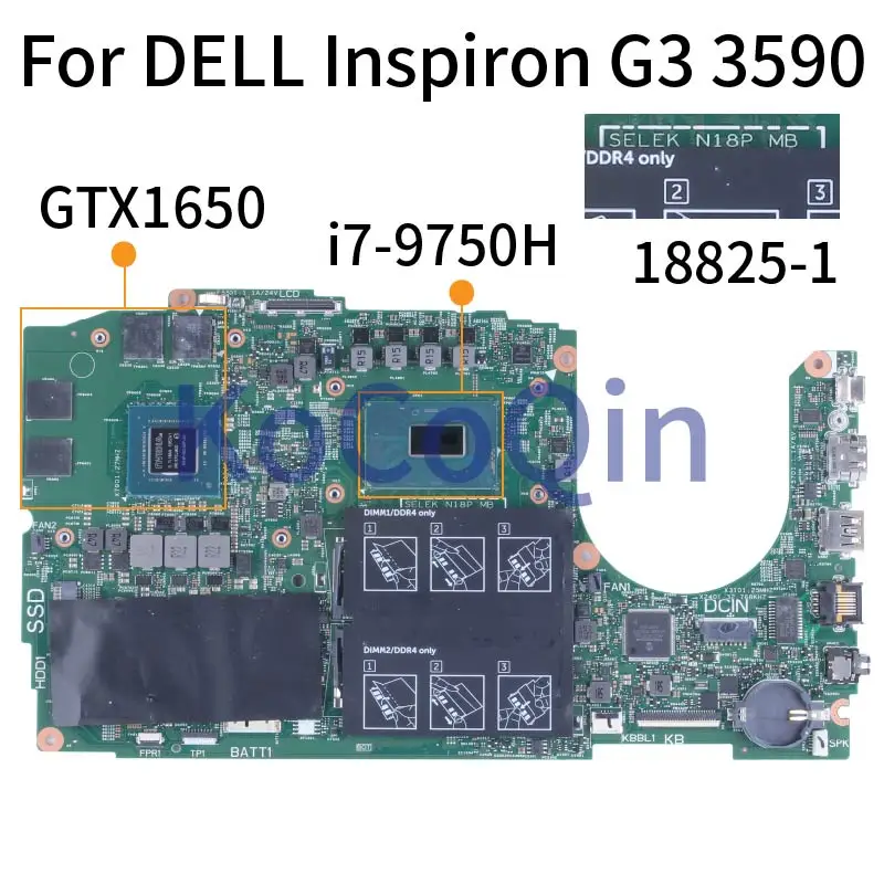 

18825-1 For DELL Inspiron G3 3590 Notebook Mainboard SELEK N18P MB CN-0WGHCV WGHCV 01YV01 1YV01 GTX1650 I5 I7 Laptop Motherboard