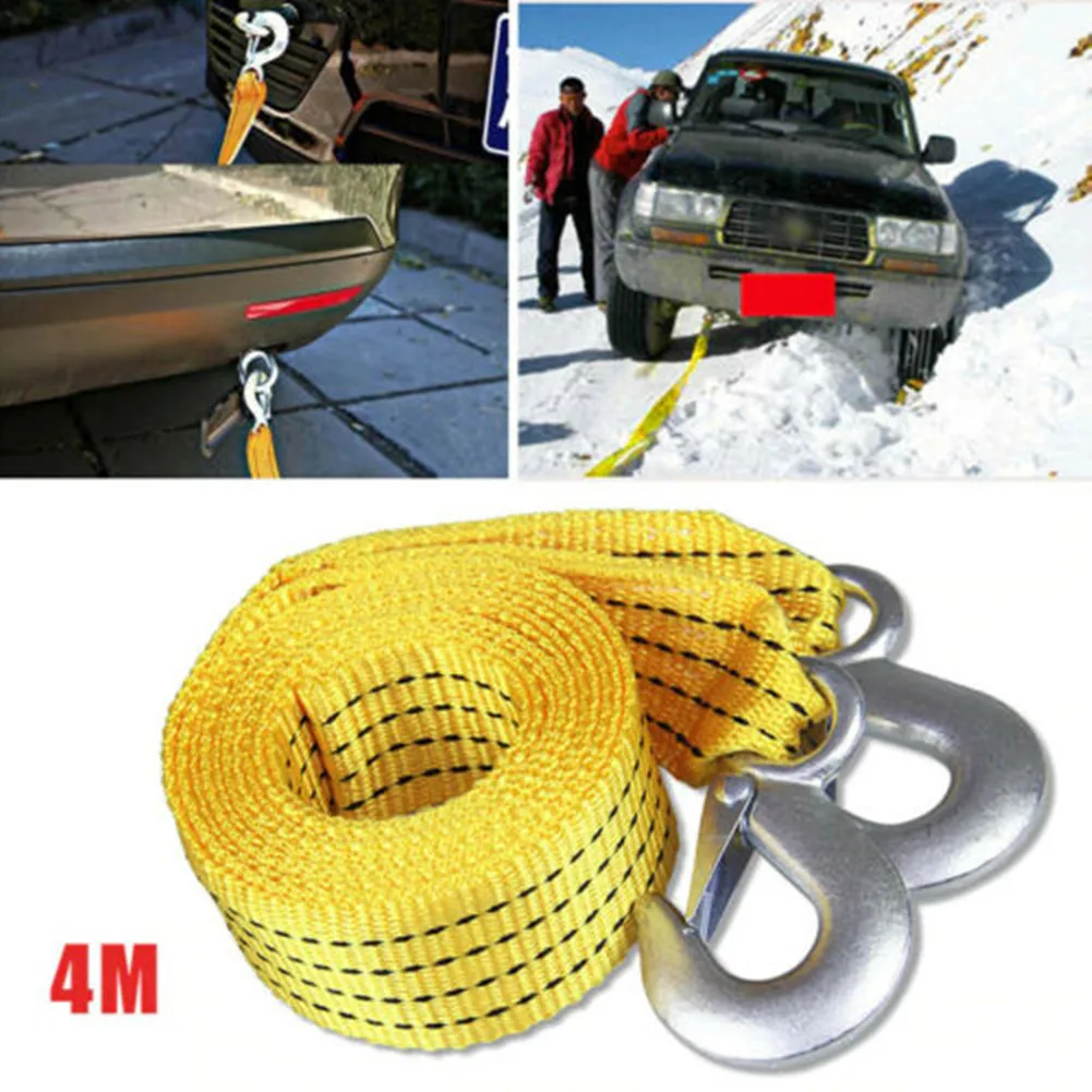 

4m Car Heavy Duty 3 Ton Car Tow Cable Tow Pull Rope With Hook Van Road Recovery Nylon Trailer Rope Car Rescue Tool Accessories