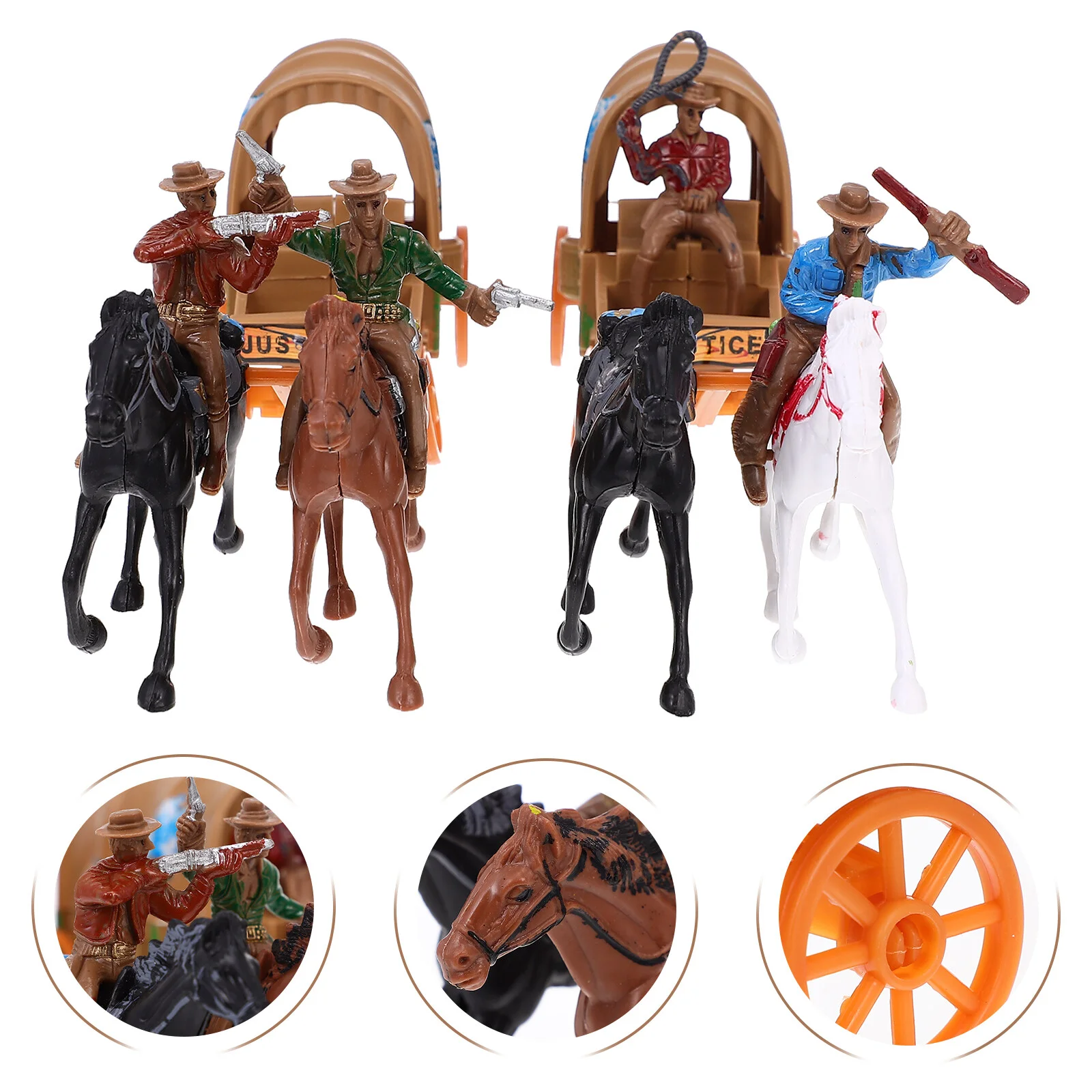 

2 Sets Cowboy Model Toy Western Carriage Mini Toys Kids Countertop Decors Educational Culture Collection Simulation Adornment