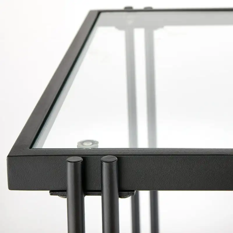 

Contemporary Glass Coffee Table with Tabletop, Black/Clear