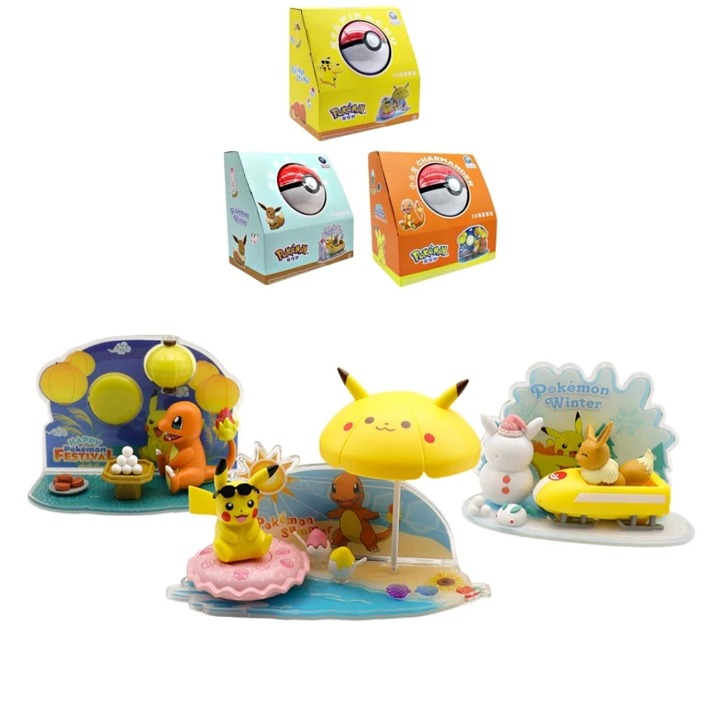 

Pokemon Anime Genuine 3D Scene Ball Eevee Pikachu Charmander Pet Elf Hand Decoration Children's Toys Dolls Birthday Gifts