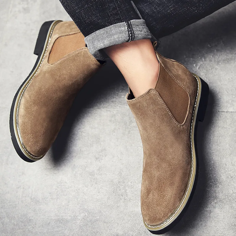 

Faux Suede Men's Boots Fashion Warm Casual Shoes Slip-On Pop Tide Shoes for Man Ankle Boots High Top Chelsea Boots Men Size 48