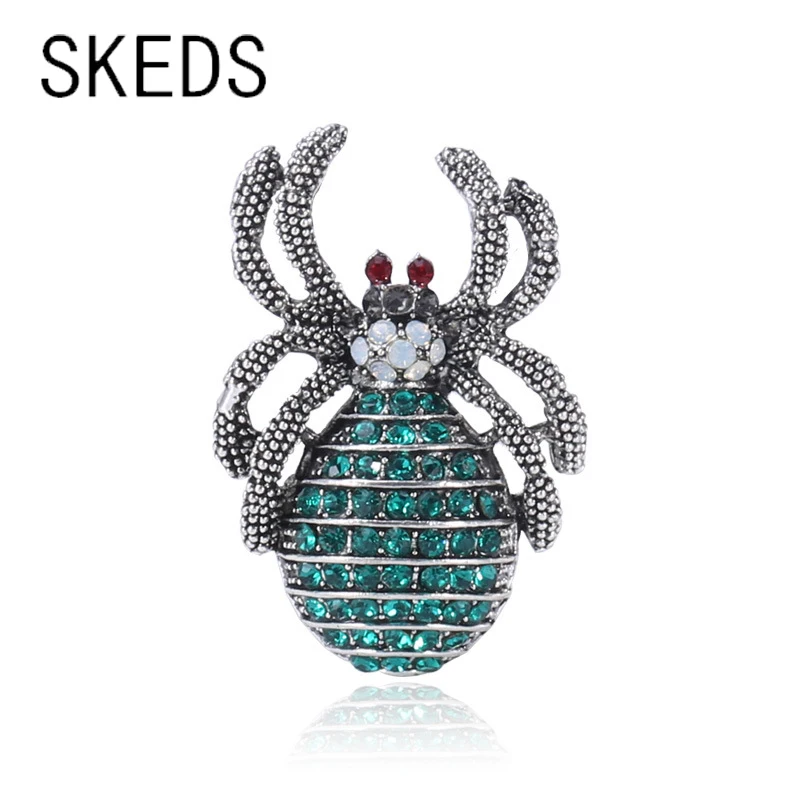 

SKEDS Luxury Rhinestone Vintage Spider Brooch For Women Men Crystal Metal Insect Accessories Suit Coat Badges Brooches Pins