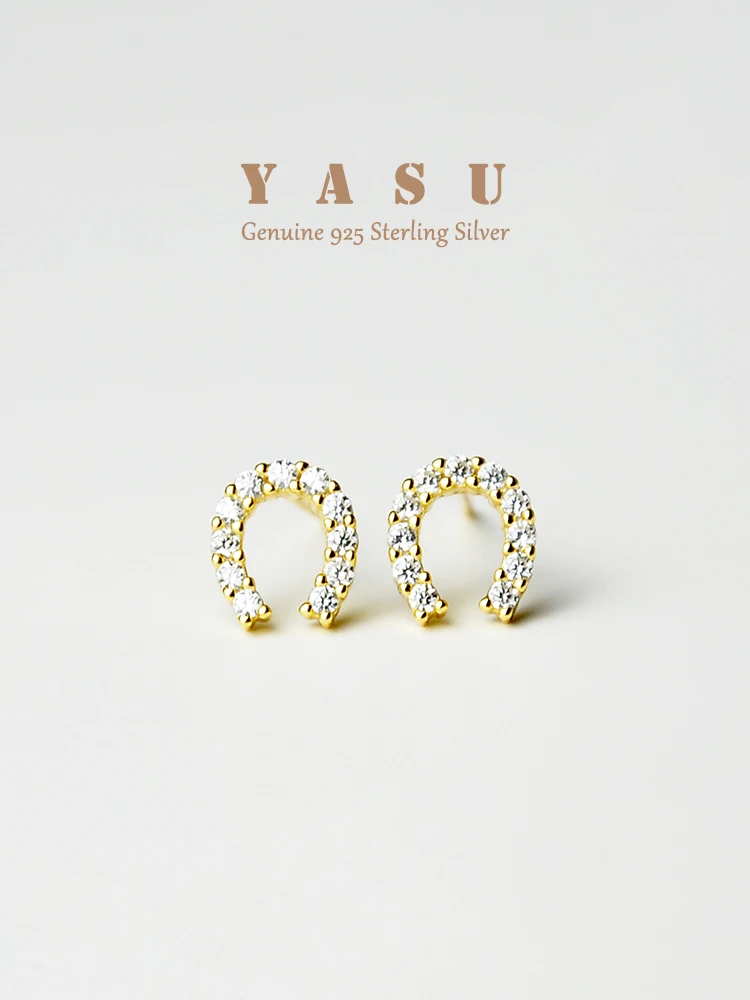 

Yasu 925 Sterling Silver Diamond Horseshoe U-shaped Small Stud Earrings for Women Exquisite Wedding Fine Jewelry Accessories