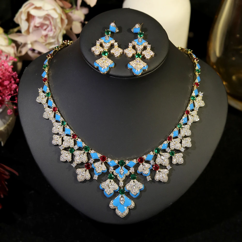 Модные комплекты ювелирных изделий женские роскошные кисточки цирконовый кулон