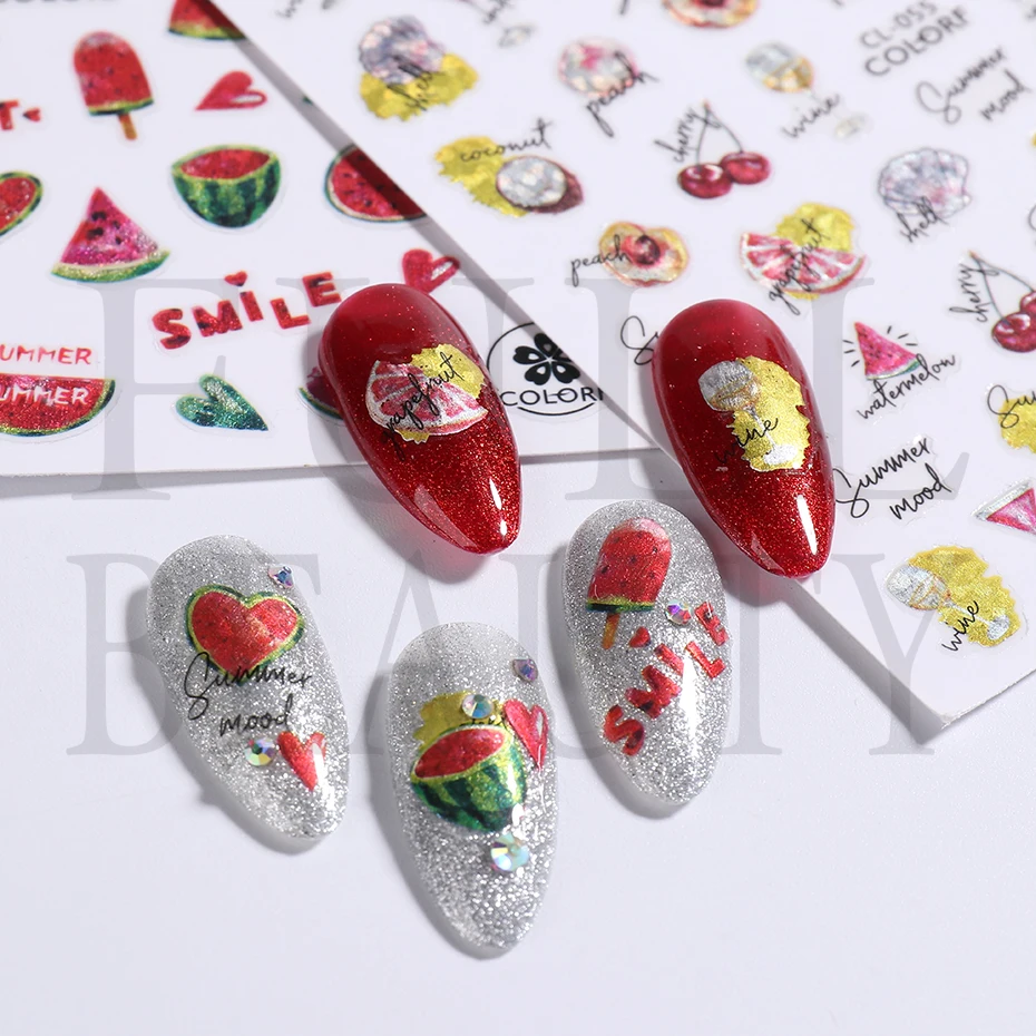 3D Милые Фрукты Наклейка Для Ногтей Арбуз Ананас Папайя Дракон Киви Вишня Лето