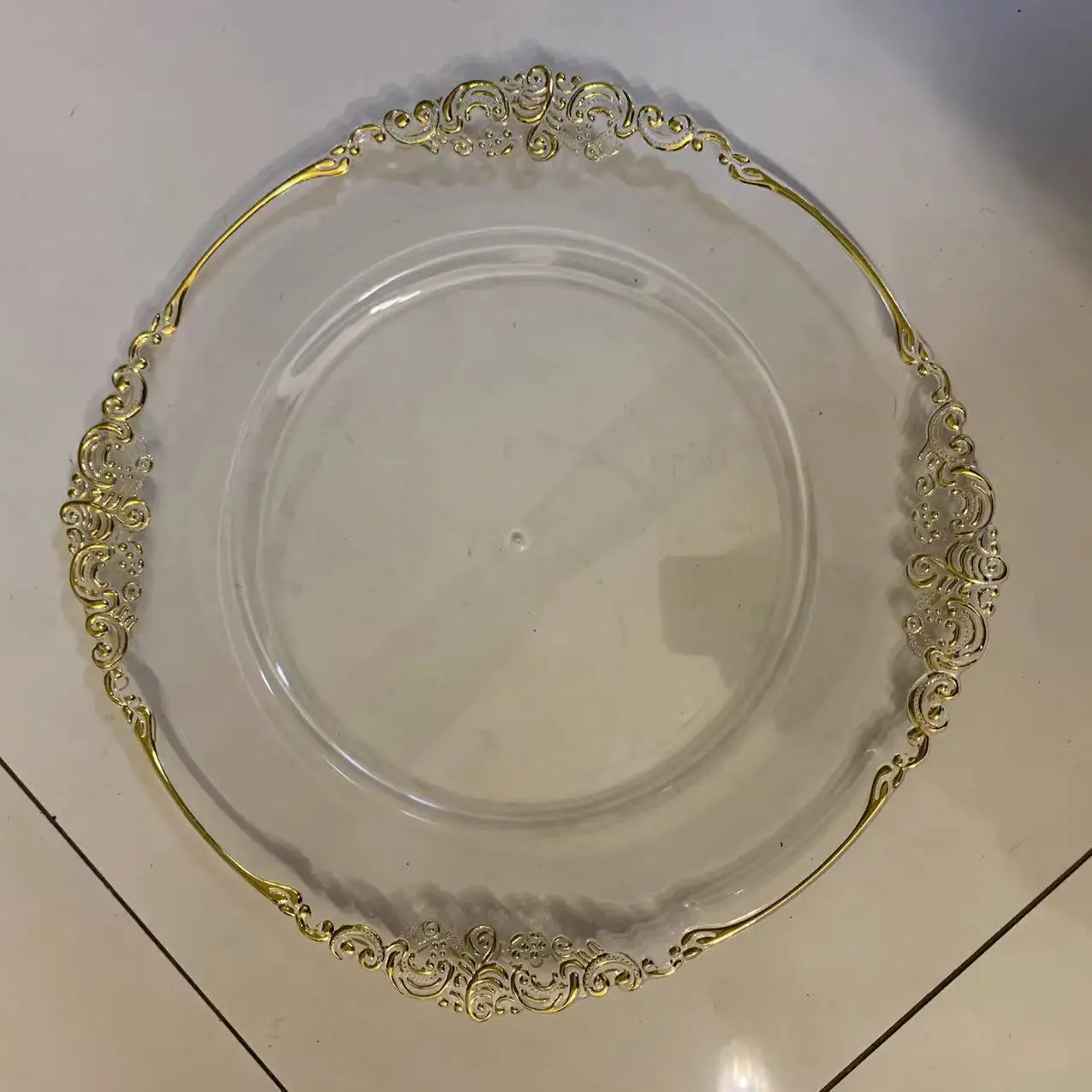 

50/100pcs Clear Charger Plate with Gold Beads Rim Acrylic Plastic Decorative Dinner Serving Wedding Xmas Party Decor