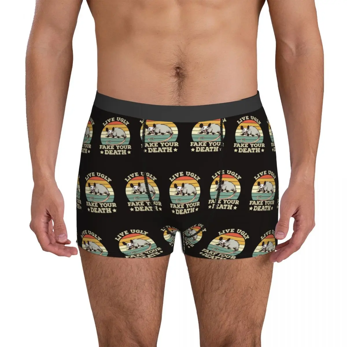 Live Ugly Fake Your Death Underwear opossum possum Males Shorts Briefs Sexy Boxer Shorts Trenky Print Plus Size Underpants