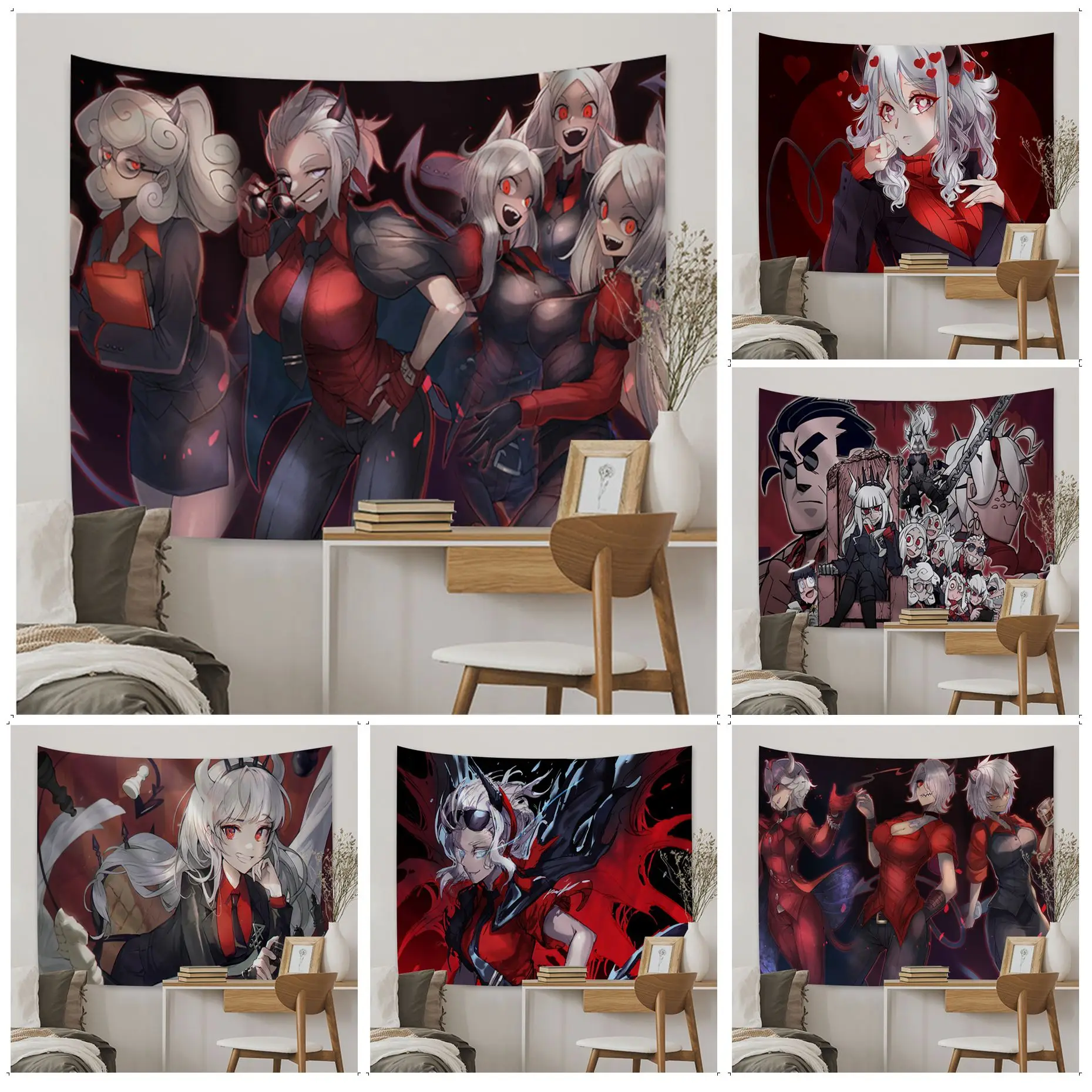 

Helltaker Anime Colorful Tapestry Wall Hanging Japanese Wall Tapestry Anime INS Home Decor