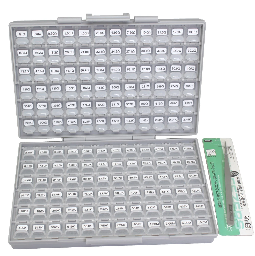AideTek New SMD 0603 1% 144 Values Resistor Kit 10Mohm assorted 14400 BOX-ALL with lables plastic part box R06E24100