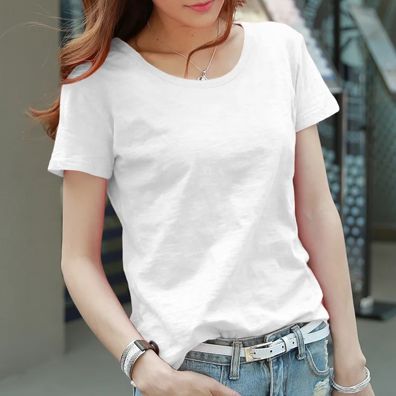 

Women's cotton solid color short-sleeved T-shirt round neck casual gray