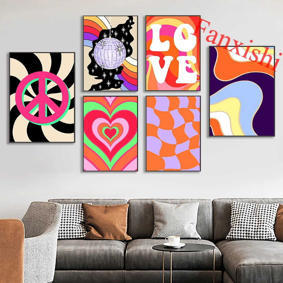 

Nordic Abstract Funky 70'S Retro Psychedelic Illustration Gallery Hd Wall Art Prints Poster Bundle Home Decor Canvas Paintings