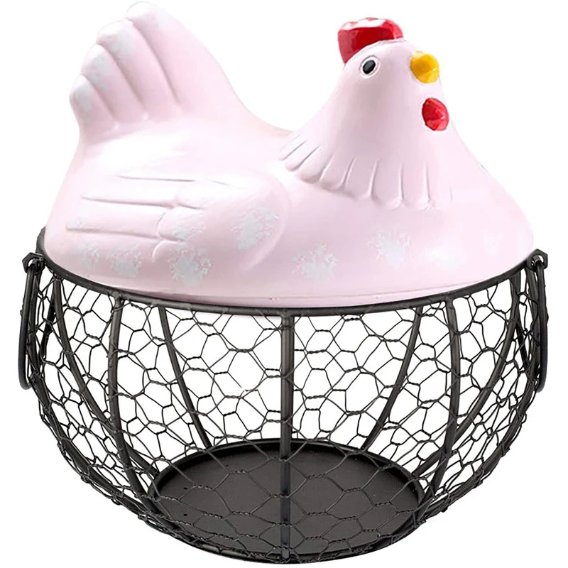 

Egg Basket,Eggs Holder Basket, Organizer Storage Wrought Wire Restaurant Storage Basket,Kitchen Hen Decor