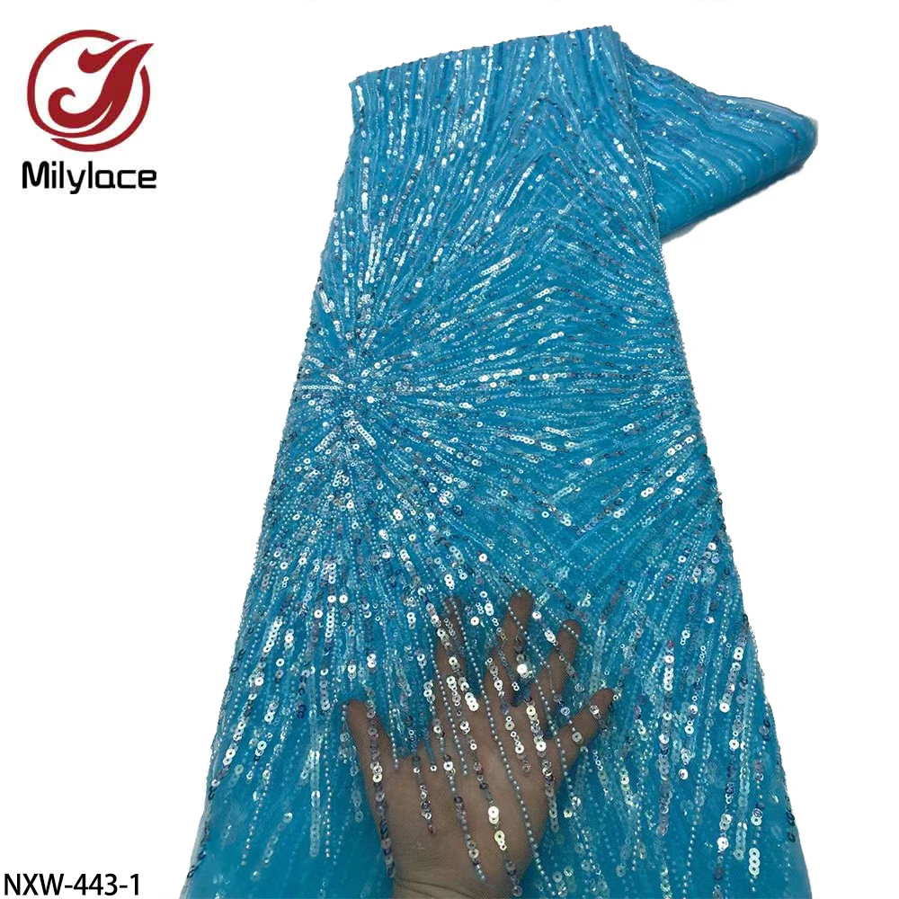 

Новейшая французская Тюлевая сетчатая кружевная ткань с тяжелыми блестками и бусинами для африканского платья, женская свадебная и вечерн...