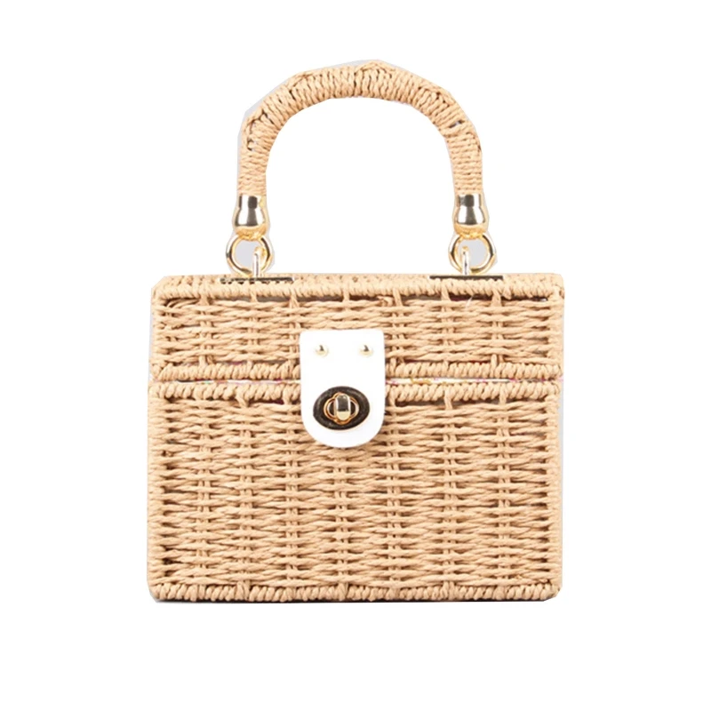 

Hand-woven Straw Shoulder Bag Small Square Box Bag Top-handle Bag Summer Messenger Bag Handbag for Beach Wedding