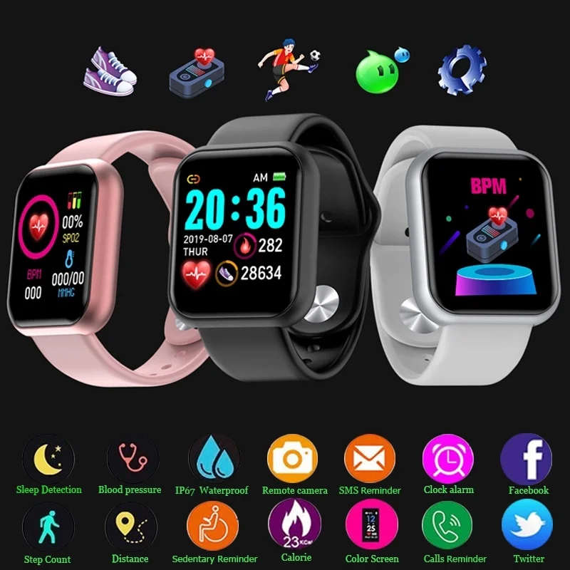 

Y68 D20 SmartWatch Fitness Bracelet Blood Pressure Heart Rate Monitor Pedometer Cardio Bracelet Men Women Smart Watch For IOS