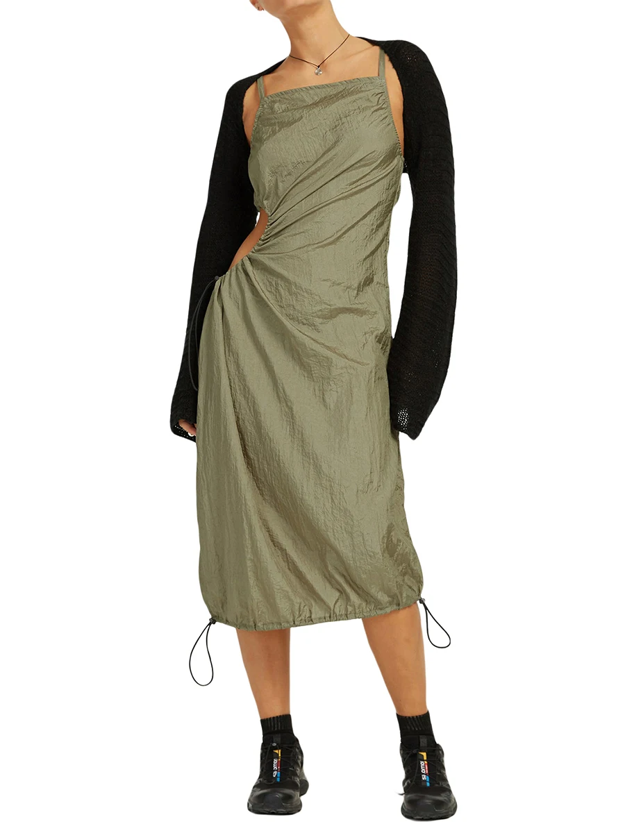 Женское Повседневное платье на бретелях-спагетти однотонное без рукавов с