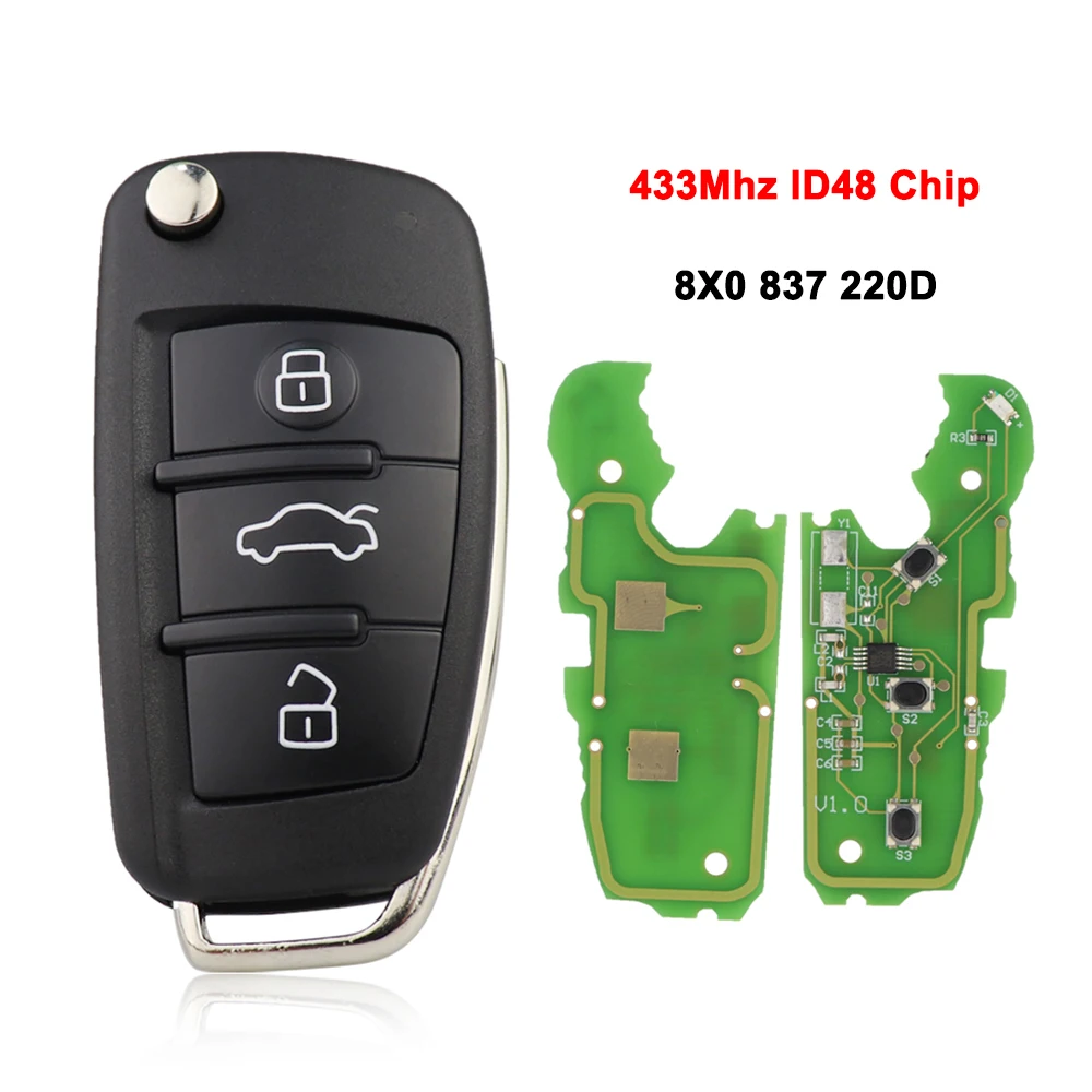 

YIQIXIN складной 433 МГц 8X0837220D дистанционный Автомобильный ключ для Audi A1 Q3 S1 A3 A4 A6L 2010 2013 2017 ID48 чип 3 кнопки смарт-пульт управления