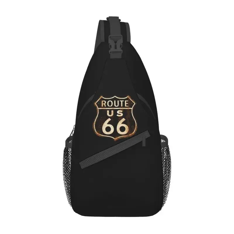 

Крутой US Route 66 слинг-сумки для путешествий пеших прогулок мужской Калифорнийский знак нагрудный рюкзак через плечо рюкзак на плечо