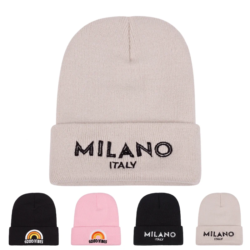 Роскошные шапки с вышивкой MILANO для женщин и мужчин кепка Skullies зимняя теплая