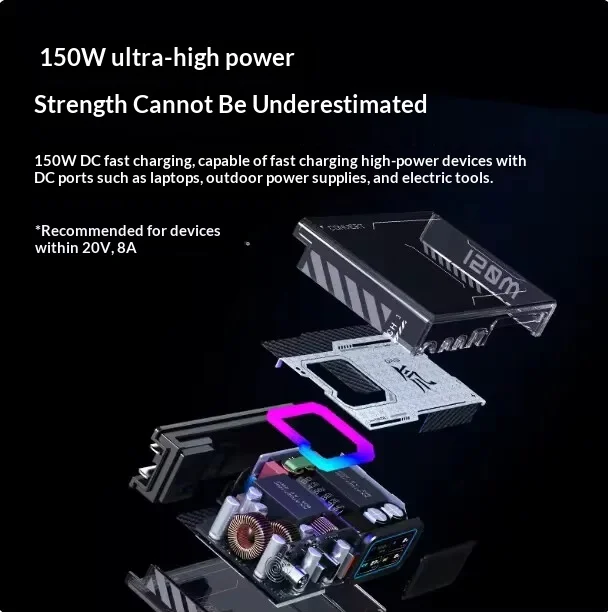 Фото Зарядное устройство Nubia RedMagic DAO 150W GaN с 4 портами (DC, USB-C, USB-A), быстрая зарядная станция PD3.1 с RGB-дисплеем для настольных ПК и ноутбуков №3