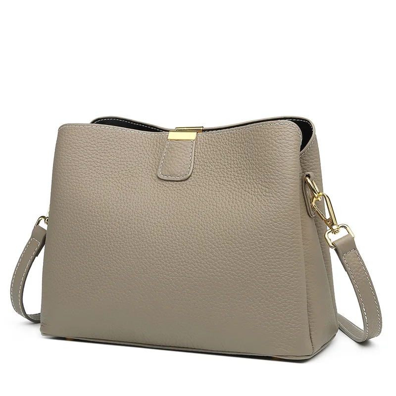 2023 new versatile bucket bag large capacity head layer cowhide crossbody bag soft leather ladies shoulder ba
