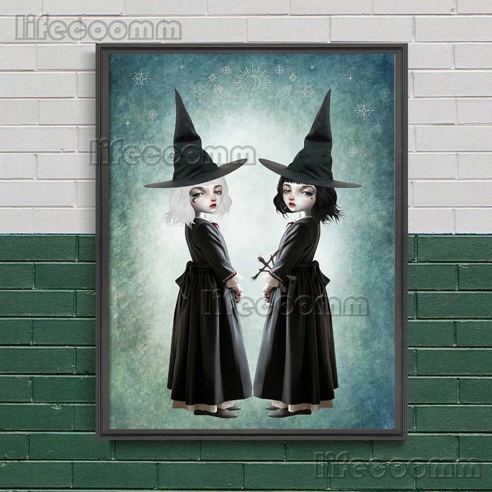 Сестры вампира ведьма девочка-мотыльница Готическая настенная Картина на холсте